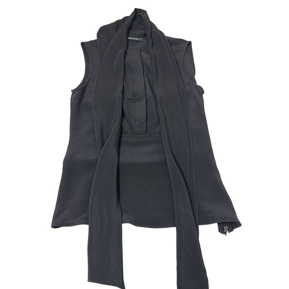 Derek Lam Women's Black 100% Silk Neck Tie Sleeveless Placketc Blouse Size 2 - Picture 1 of 8